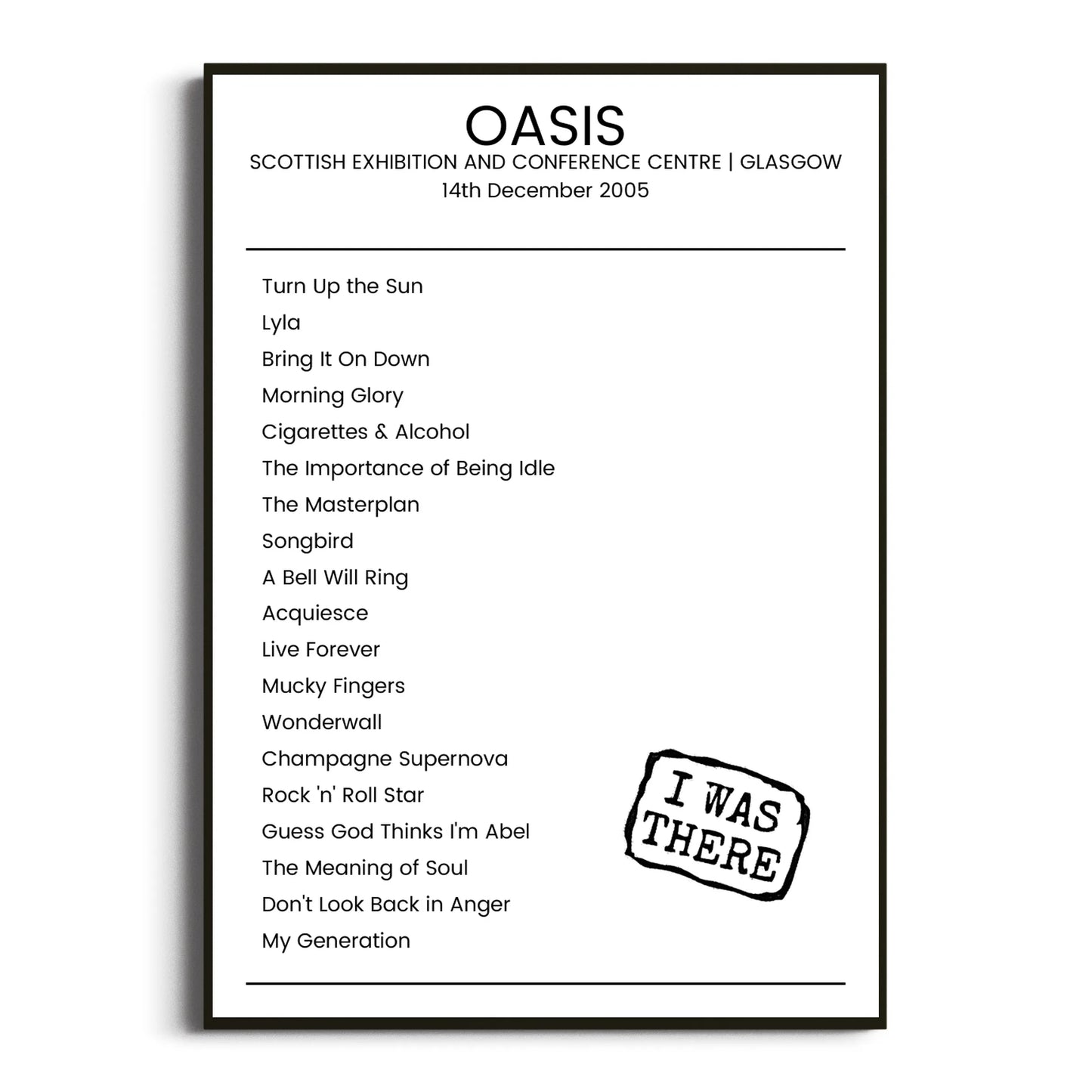 Oasis Glasgow 14 December 2005 Setlist Poster