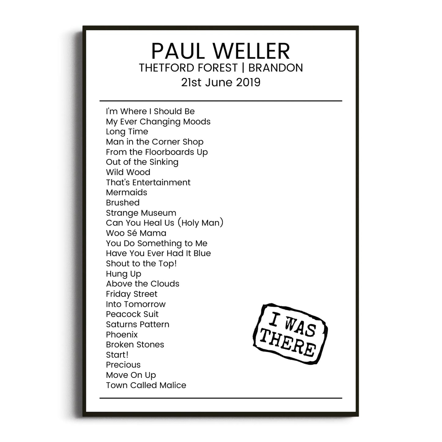 Paul Weller Brandon 21 June 2019 Setlist Poster