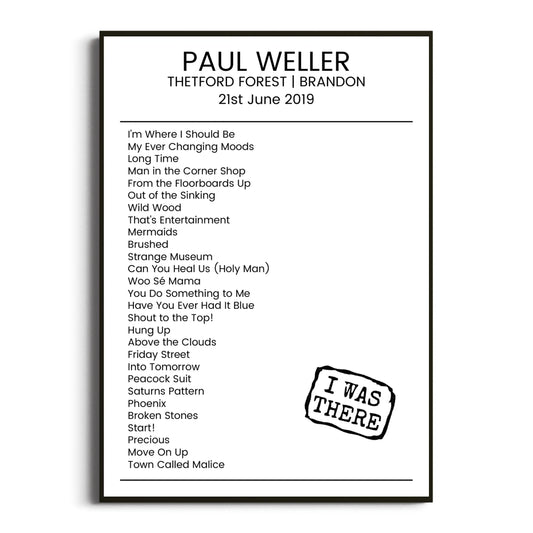 Paul Weller Brandon 21 June 2019 Setlist Poster