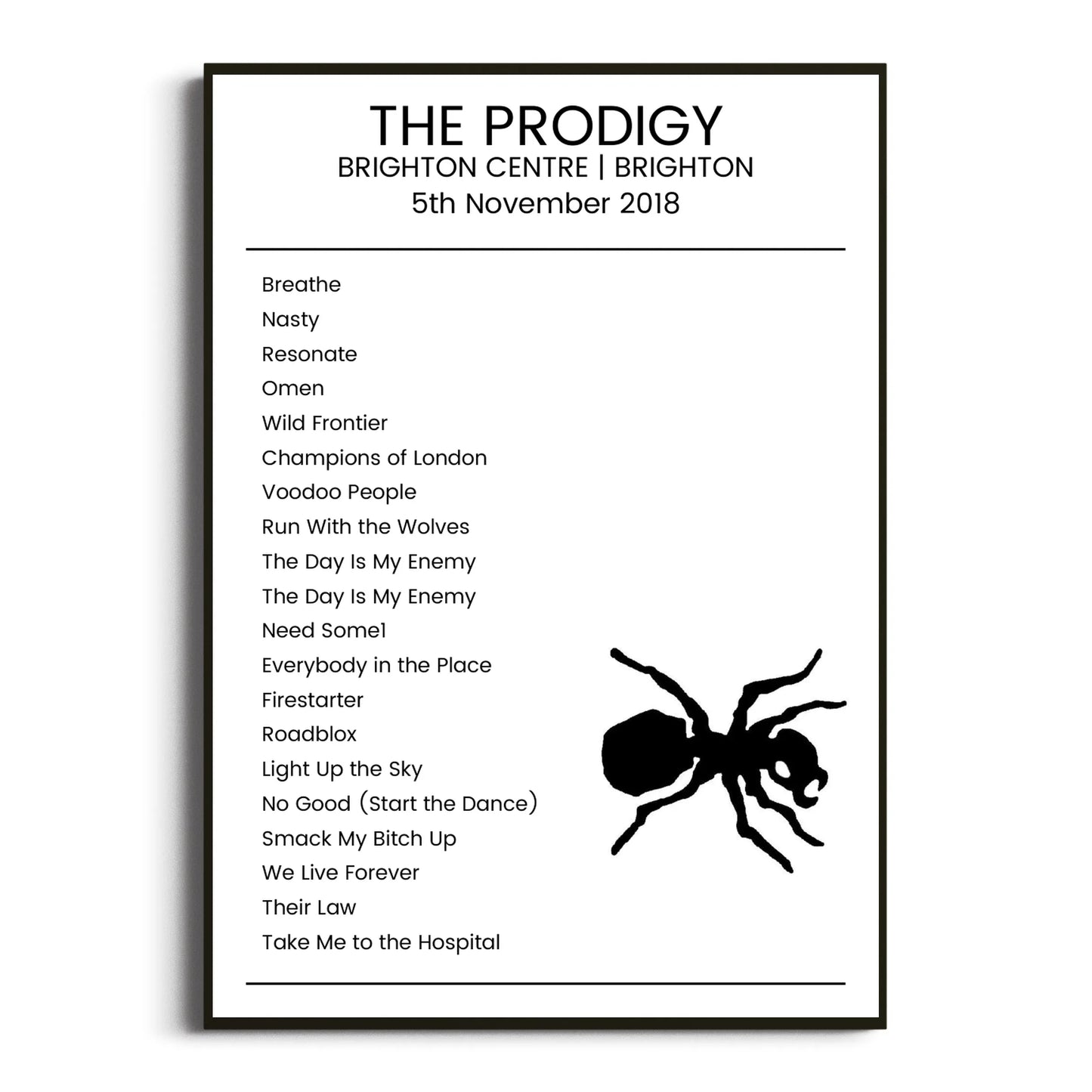 The Prodigy Brighton 05 November 2018 Setlist Poster