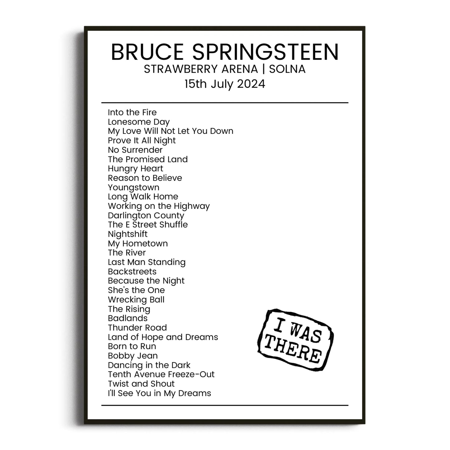 Bruce Springsteen Solna 15 July 2024 Setlist Poster