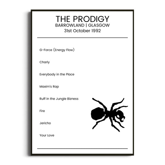 The Prodigy Glasgow 31 October 1992 Setlist Poster