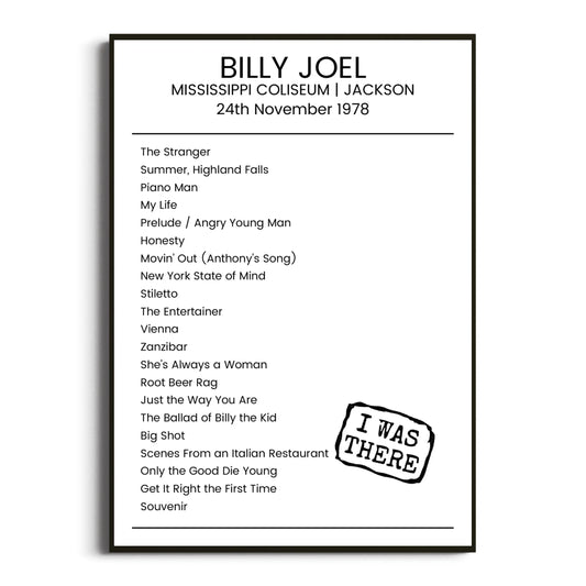 Billy Joel Jackson 24 November 1978 Setlist Poster