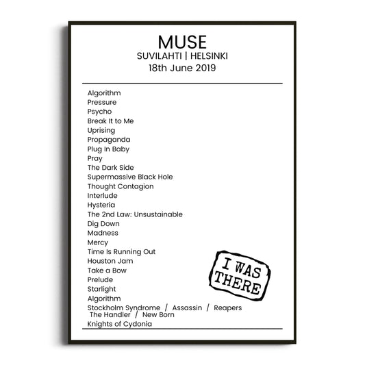 Muse Helsinki 18 June 2019 Setlist Poster