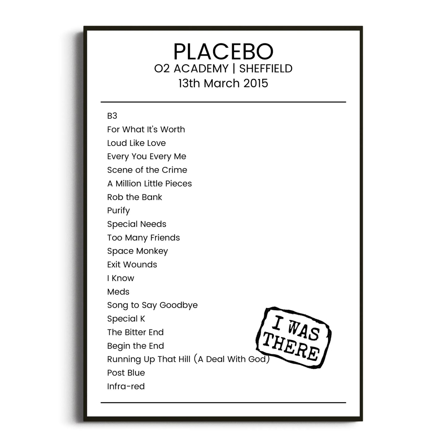 Placebo Sheffield 13 March 2015 Setlist Poster