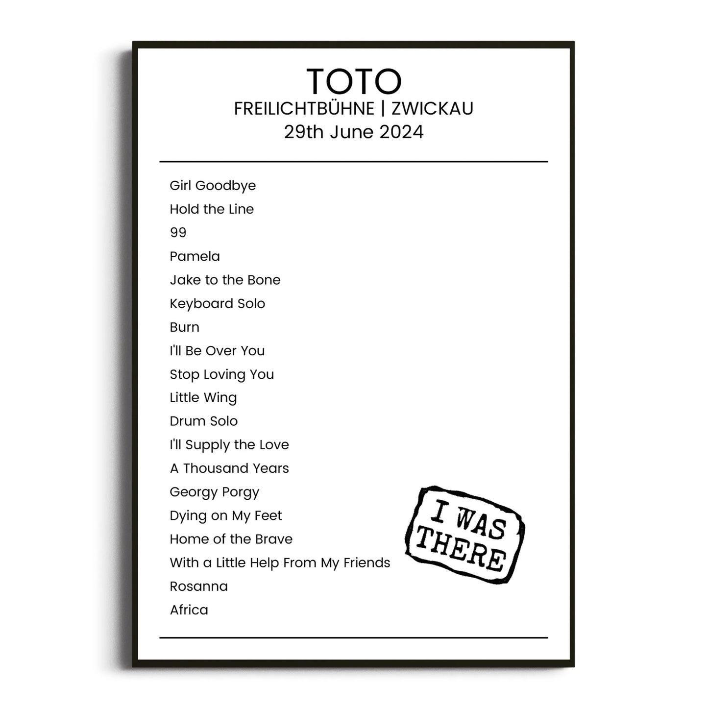 Toto Zwickau 29 June 2024 Setlist Poster