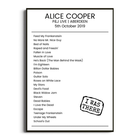 Alice Cooper Aberdeen 05 October 2019 Setlist Poster