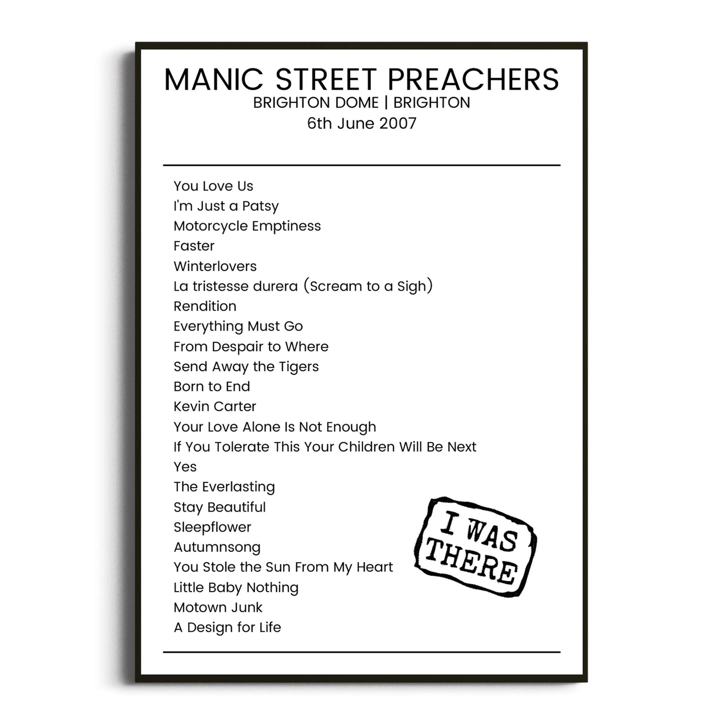 Manic Street Preachers Brighton 06 June 2007 Setlist Poster