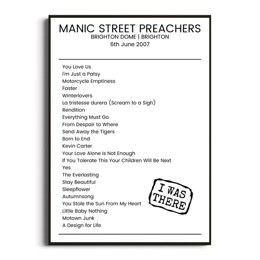 Manic Street Preachers Brighton 06 June 2007 Setlist Poster