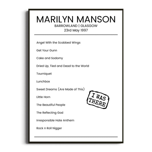 Marilyn Manson Glasgow 23 May 1997 Setlist Poster