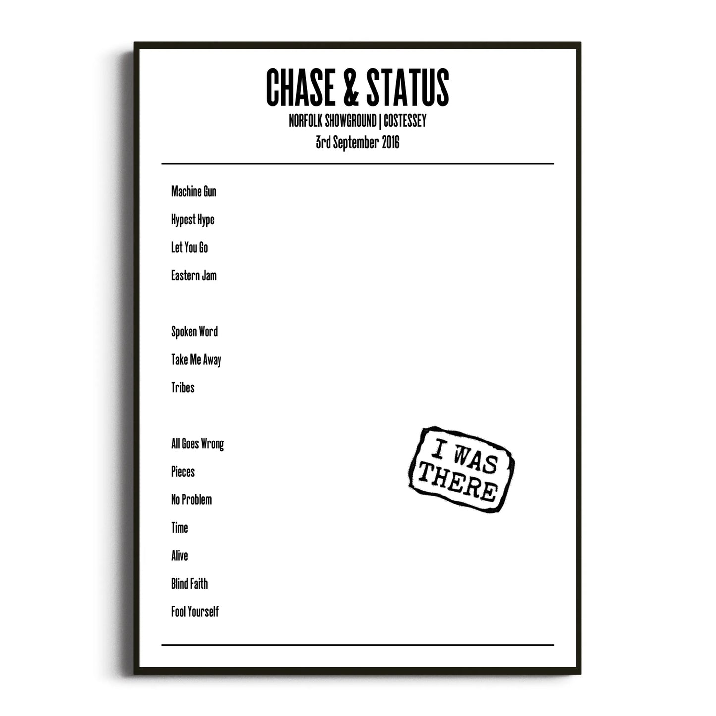 Chase & Status Costessey 03 September 2016 Setlist Poster