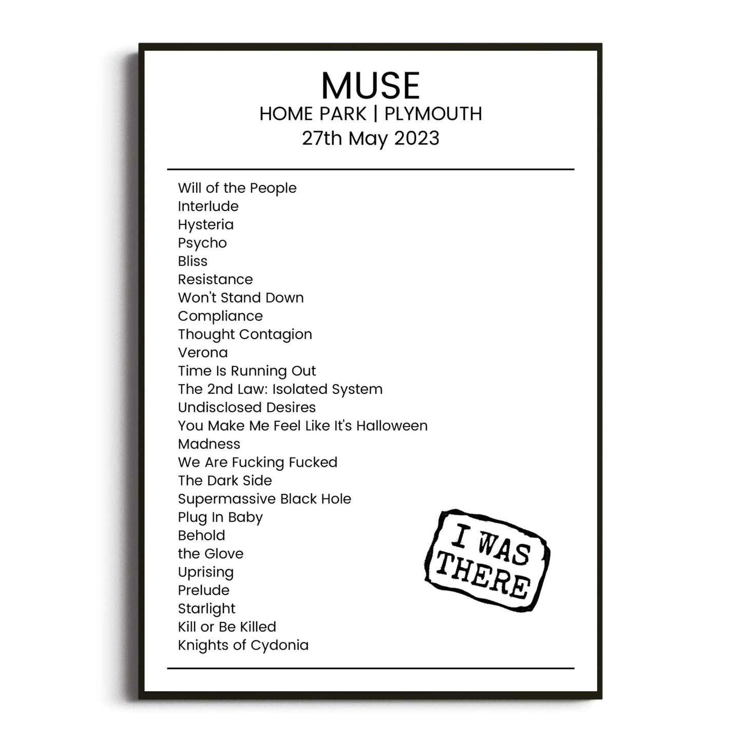 Muse Plymouth 27 May 2023 Setlist Poster