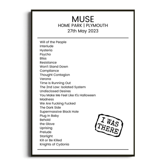 Muse Plymouth 27 May 2023 Setlist Poster