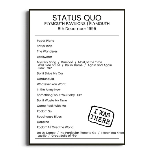 Status Quo Plymouth 08 December 1995 Setlist Poster