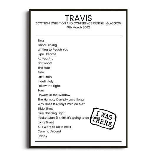 Travis Glasgow 09 March 2002 Setlist Poster