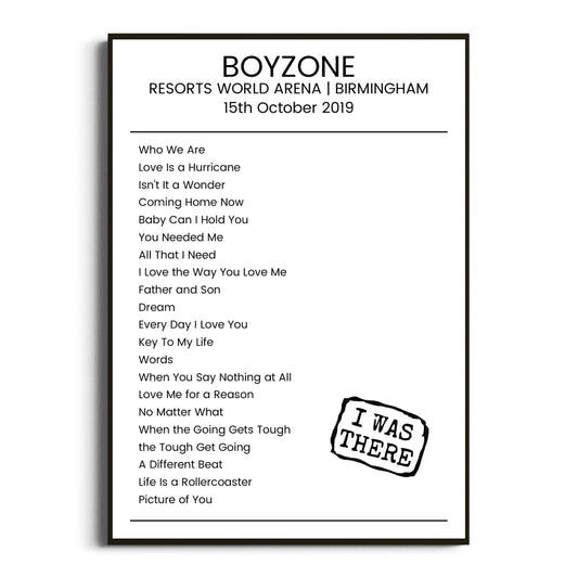 Boyzone Birmingham 15 October 2019 Setlist Poster