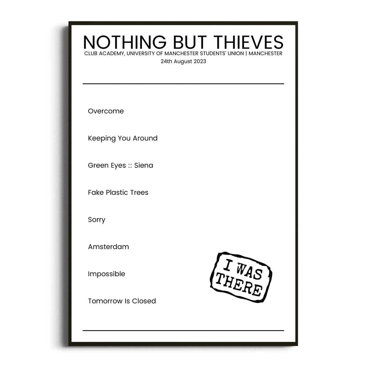 Nothing But Thieves Manchester 24 August 2023 Setlist Poster