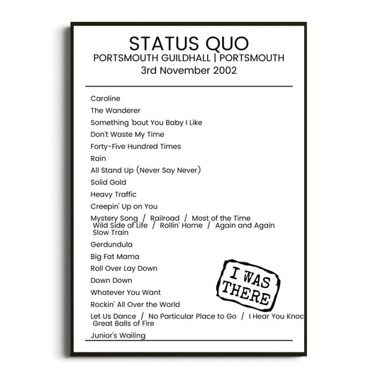 Status Quo Portsmouth 03 November 2002 Setlist Poster