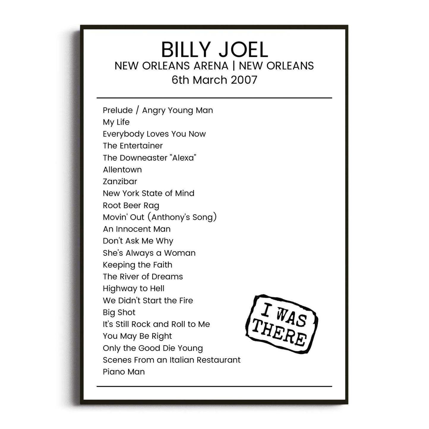 Billy Joel New Orleans 06 March 2007 Setlist Poster