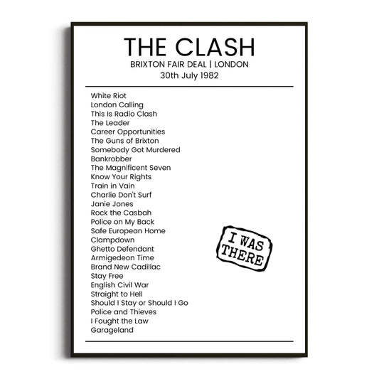 The Clash London 30 July 1982 Setlist Poster