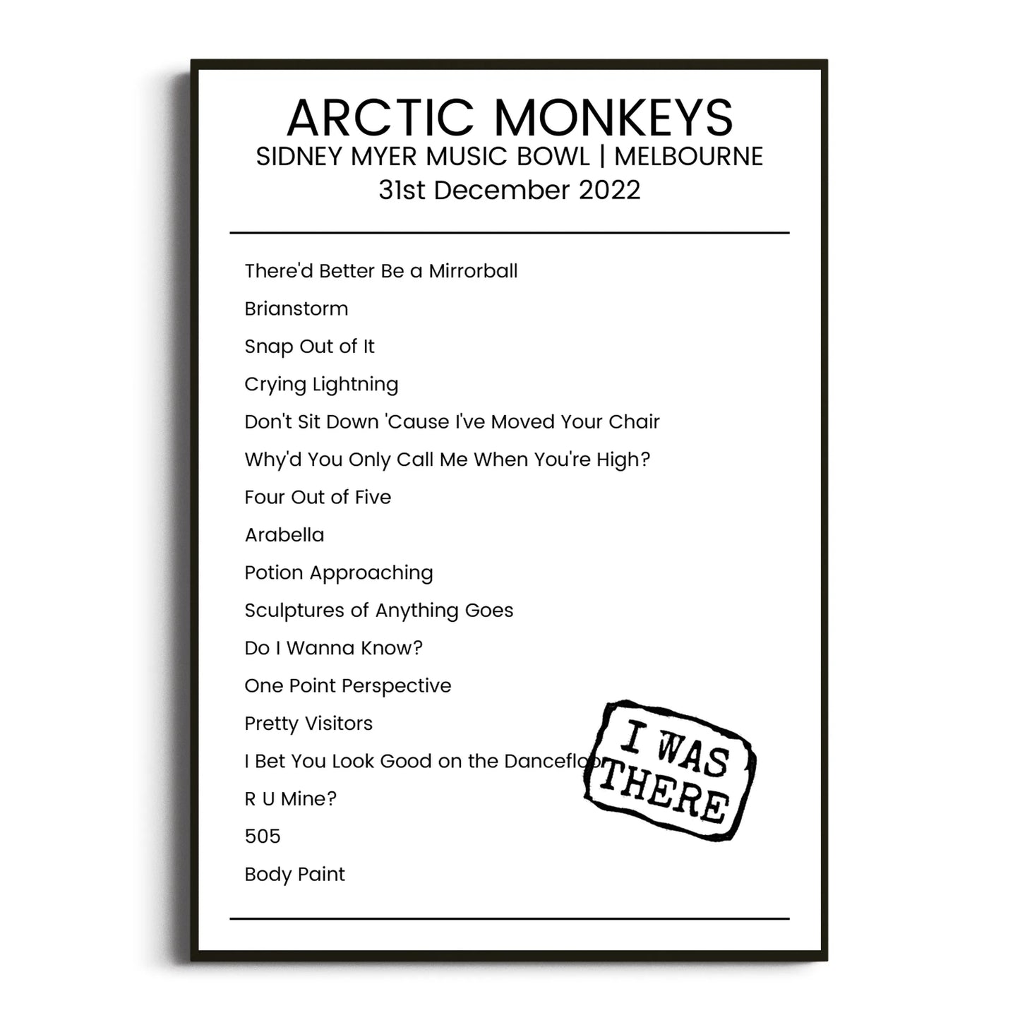 Arctic Monkeys Melbourne 31 December 2022 Setlist Poster