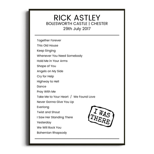 Rick Astley Chester 29 July 2017 Setlist Poster