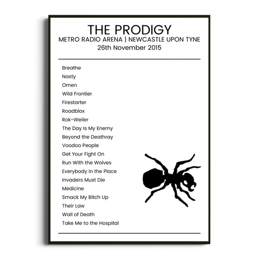 The Prodigy Newcastle upon Tyne 26 November 2015 Setlist Poster