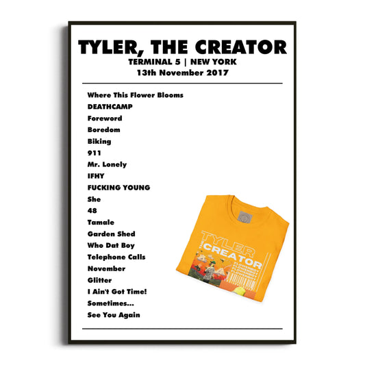 Tyler, The Creator New York 13 November 2017 Setlist Poster