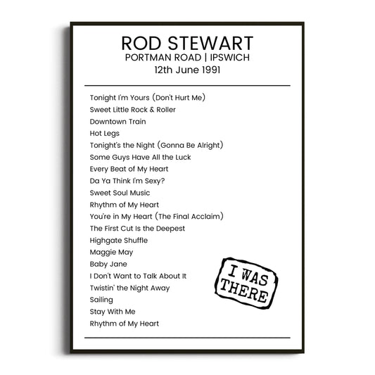 Rod Stewart Ipswich 12 June 1991 Setlist Poster