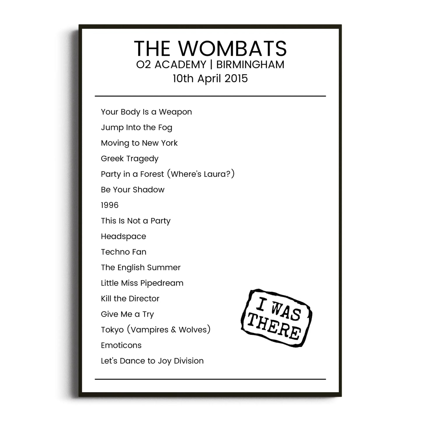 The Wombats Birmingham 10 April 2015 Setlist Poster