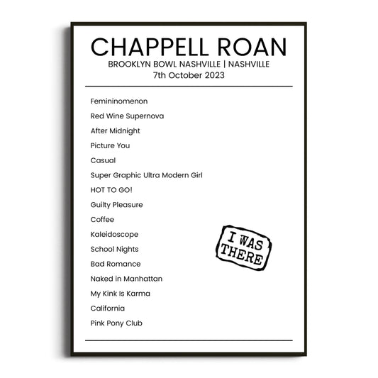 Chappell Roan Nashville 07 October 2023 Setlist Poster