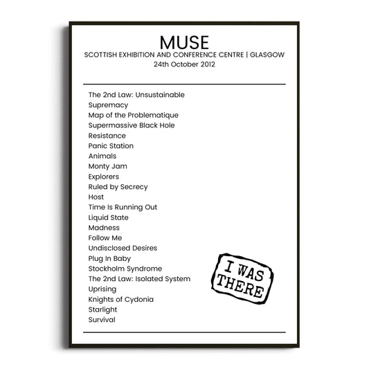 Muse Glasgow 24 October 2012 Setlist Poster