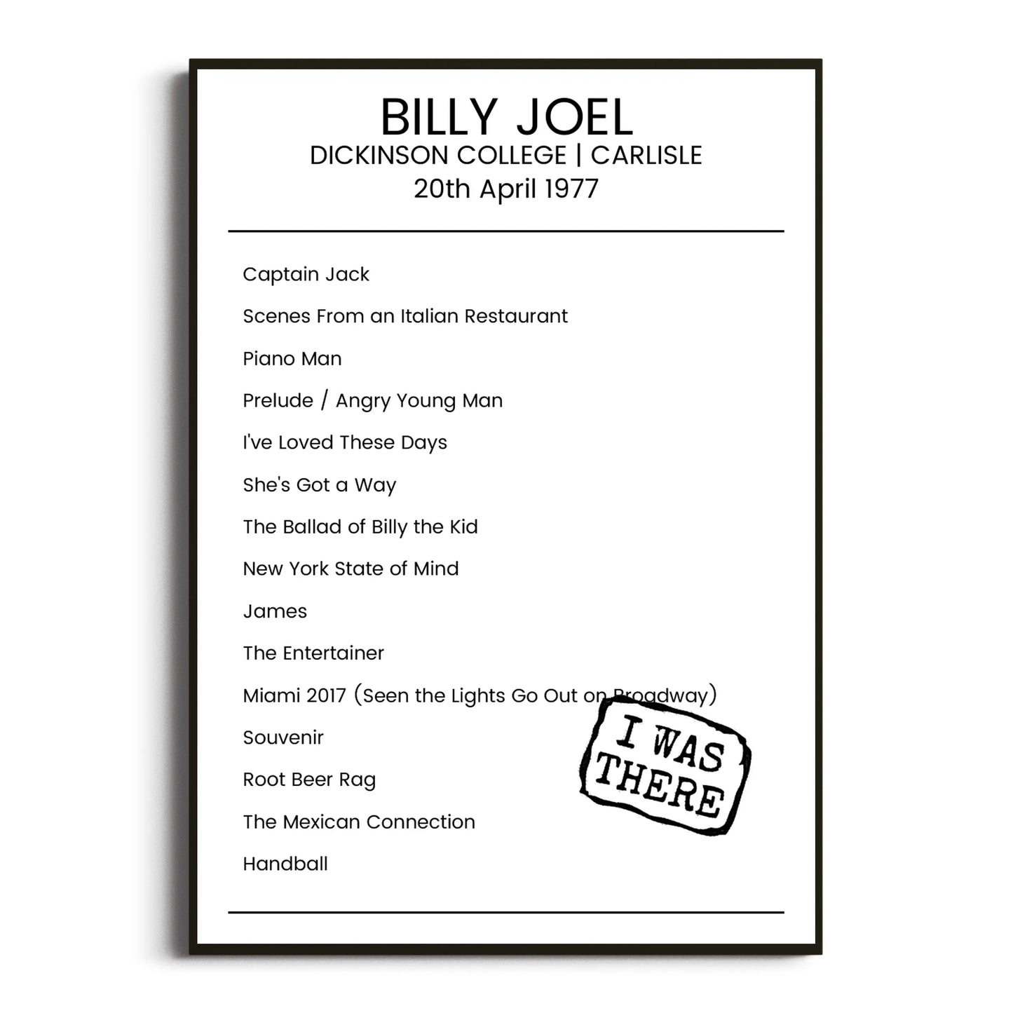 Billy Joel Carlisle 20 April 1977 Setlist Poster