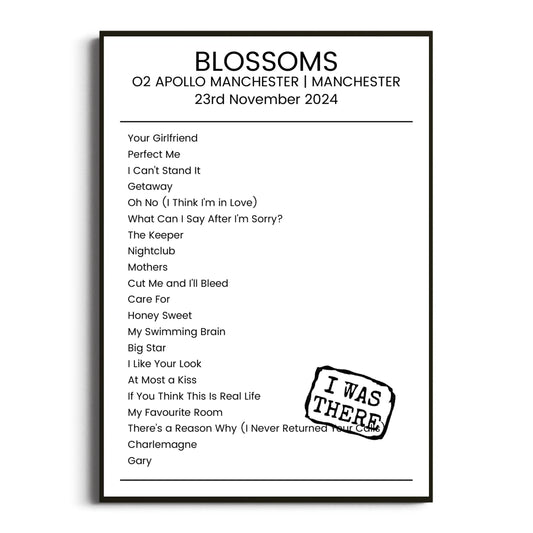 Blossoms Manchester 23 November 2024 Setlist Poster