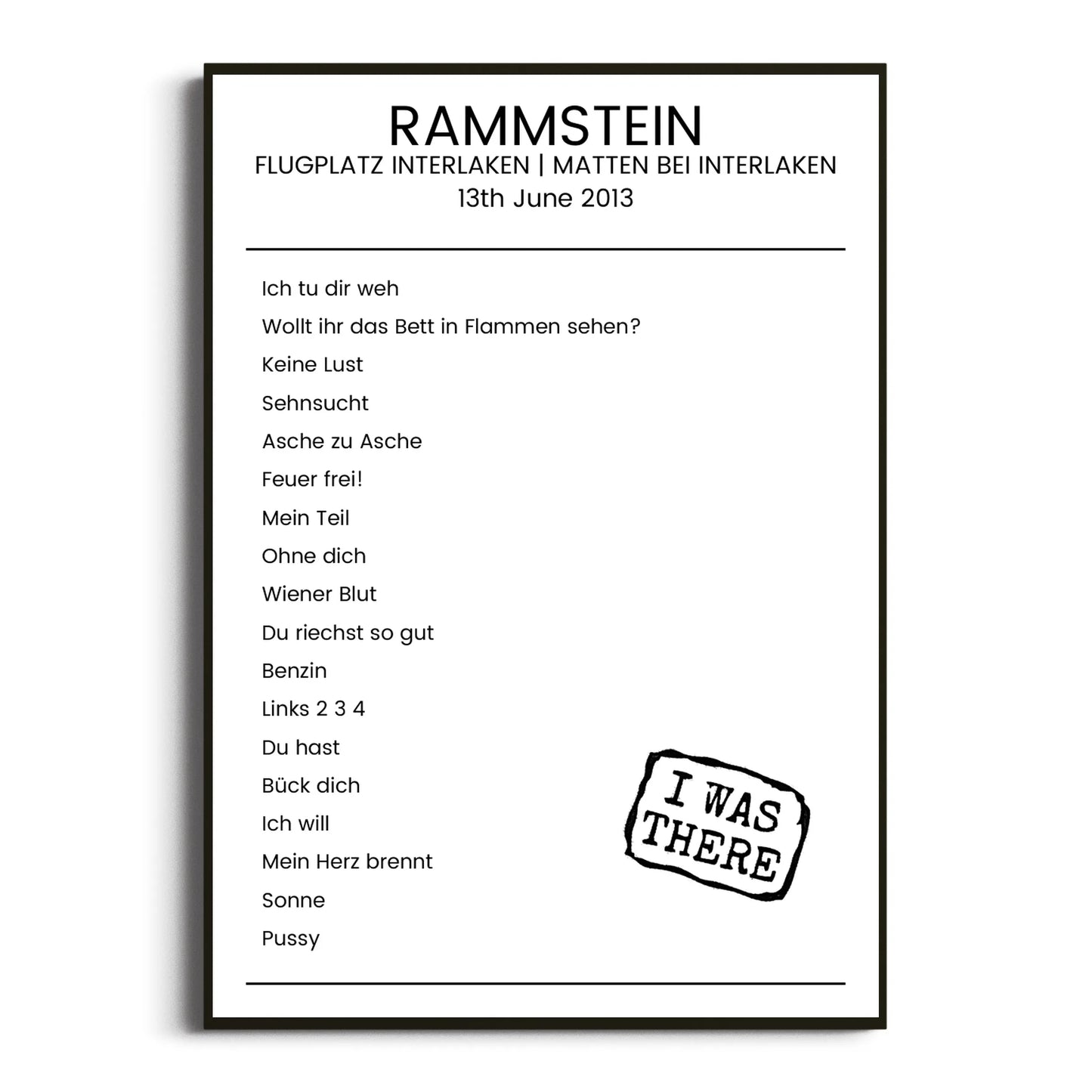 Rammstein Matten bei Interlaken 13 June 2013 Setlist Poster