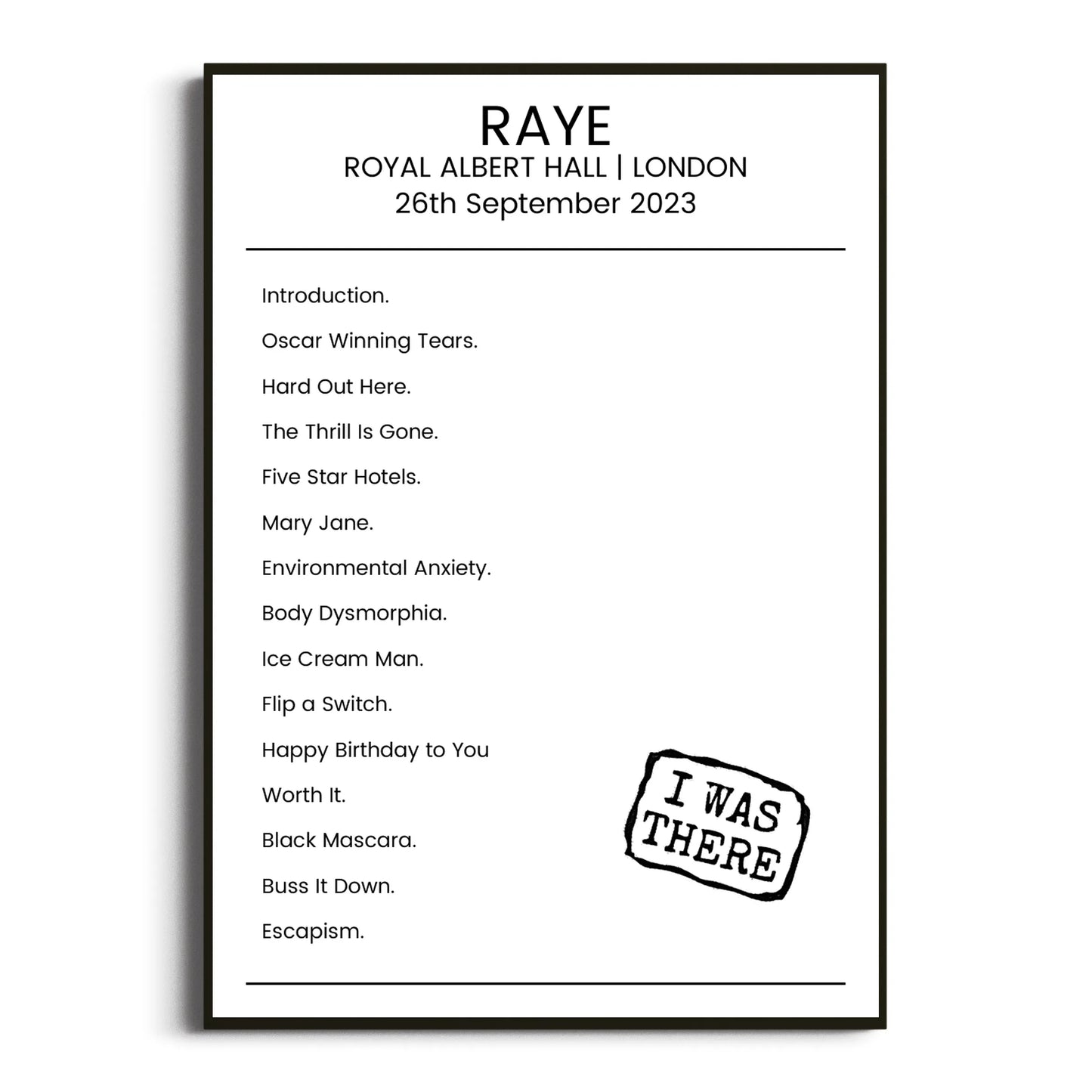 RAYE London 26 September 2023 Setlist Poster