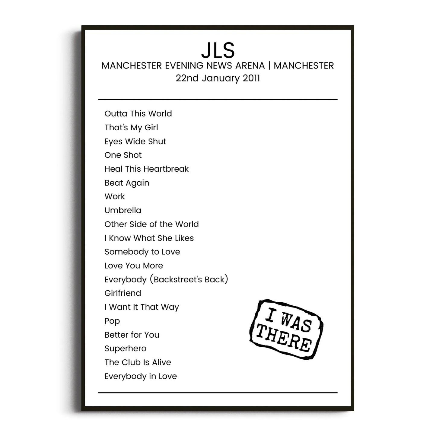 JLS Manchester 22 January 2011 Setlist Poster