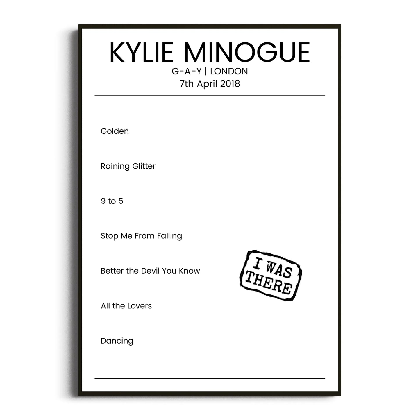 Kylie Minogue London 07 April 2018 Setlist Poster