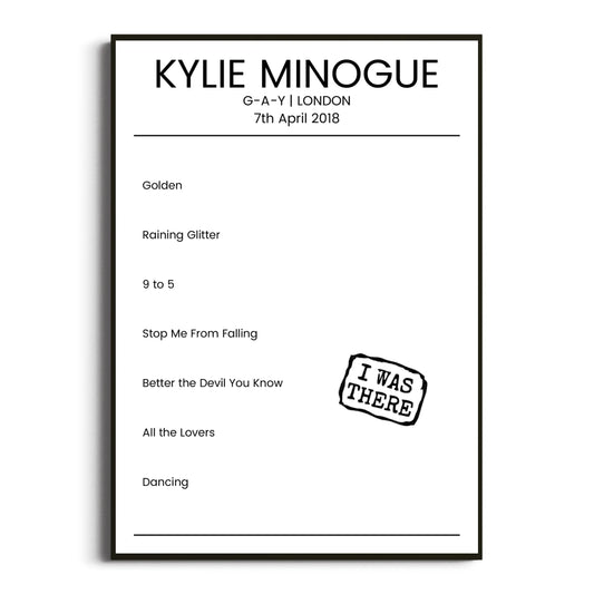 Kylie Minogue London 07 April 2018 Setlist Poster