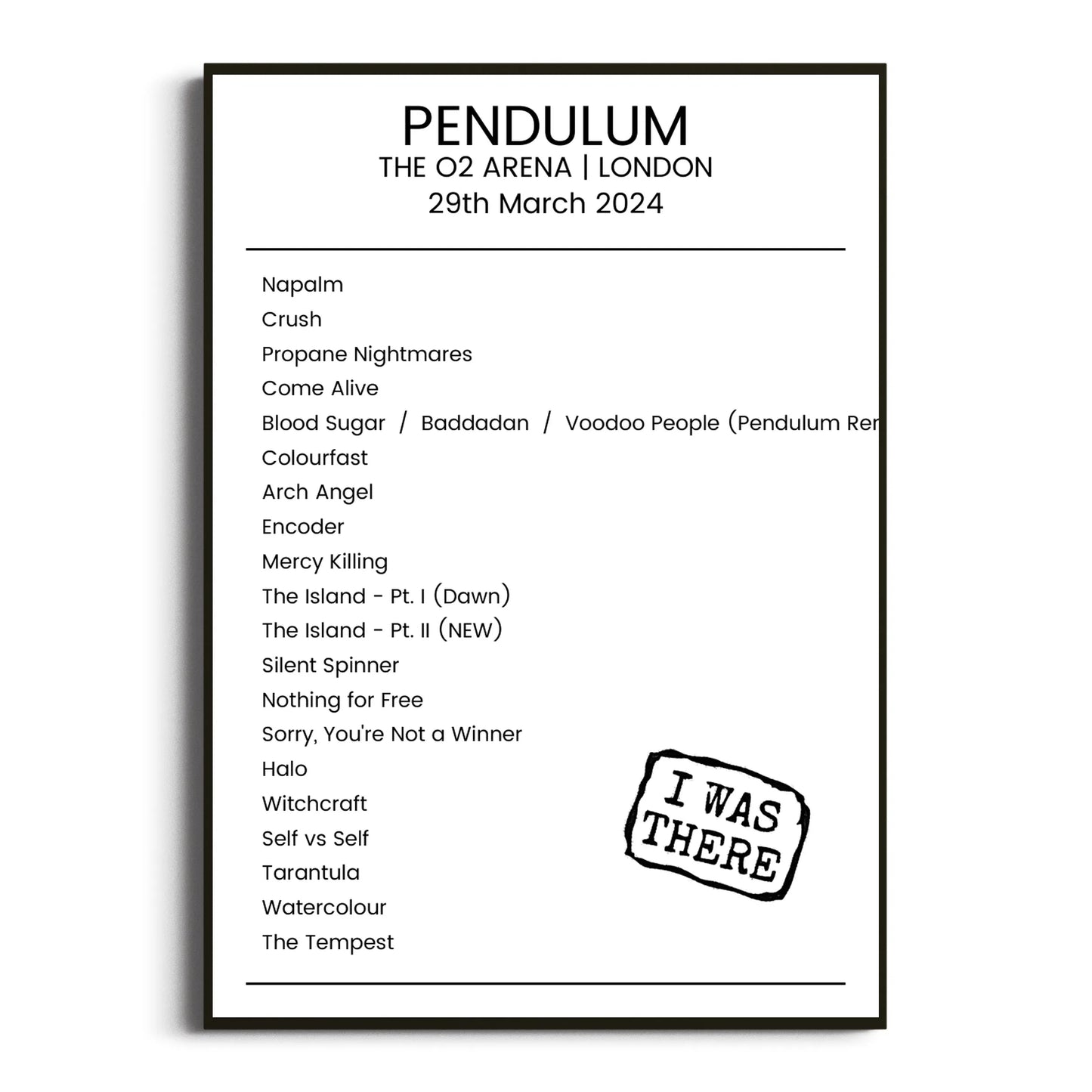 Pendulum London 29 March 2024 Setlist Poster