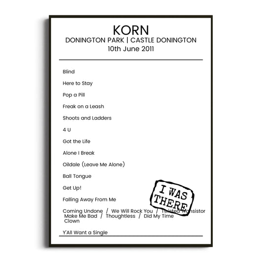 Korn Castle Donington 10 June 2011 Setlist Poster