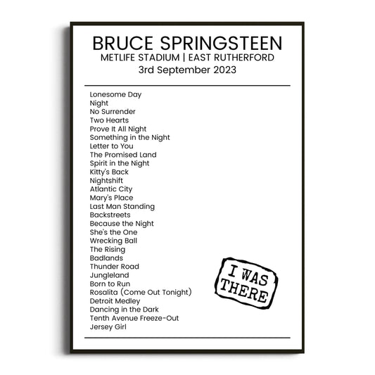 Bruce Springsteen East Rutherford 03 September 2023 Setlist Poster