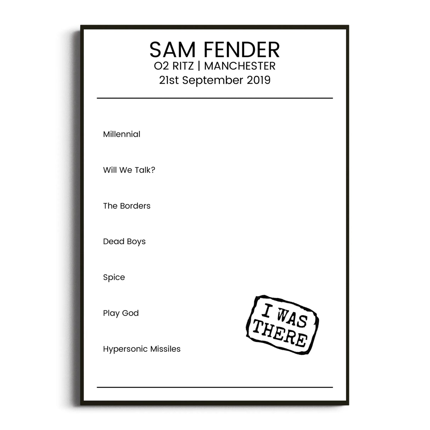 Sam Fender Manchester 21 September 2019 Setlist Poster