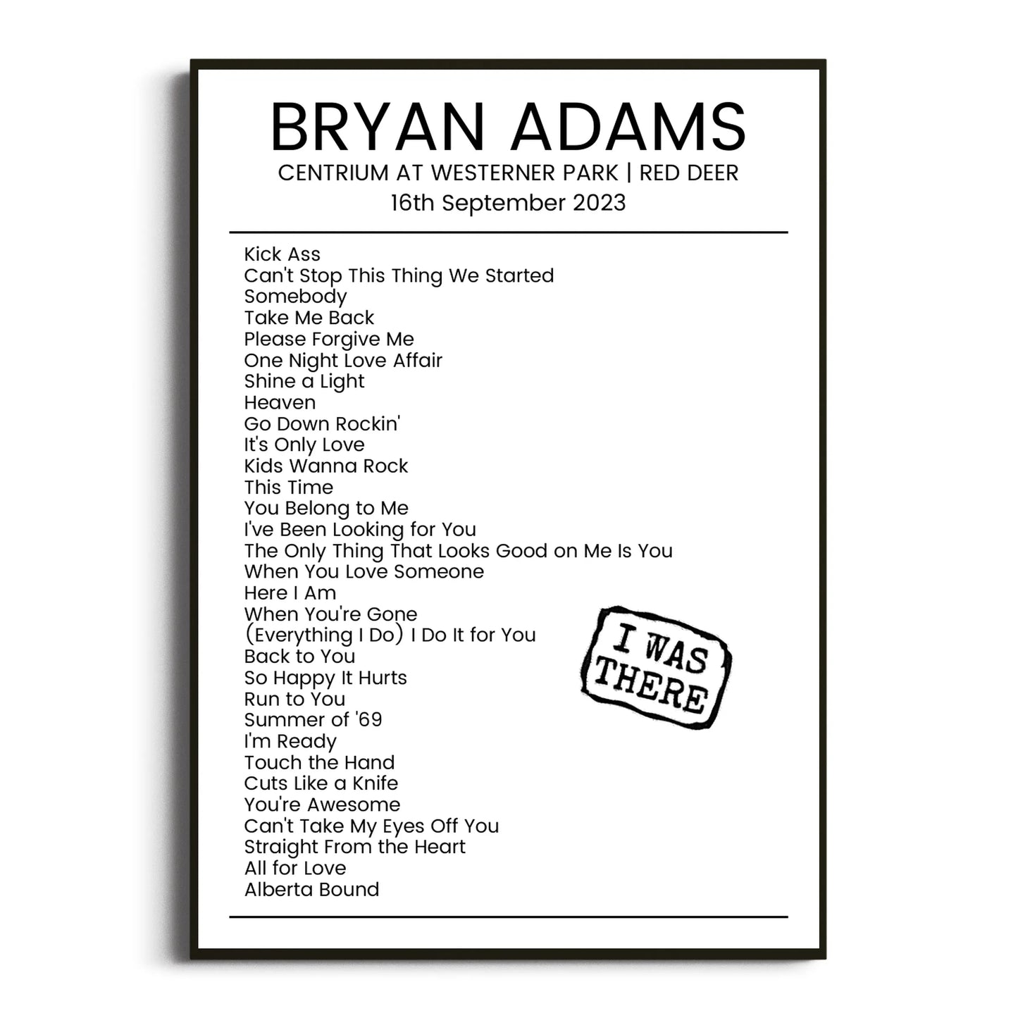 Bryan Adams Red Deer 16 September 2023 Setlist Poster