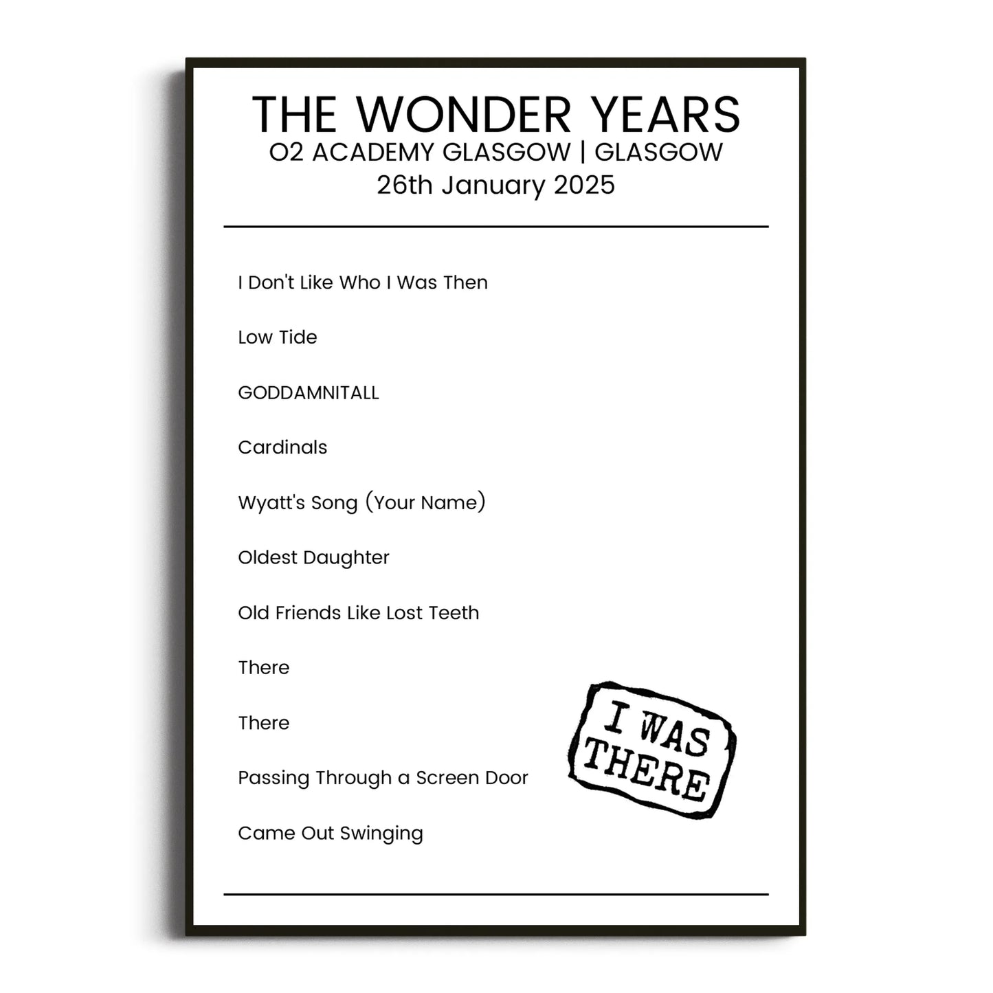 The Wonder Years Glasgow 26 January 2025 Setlist Poster