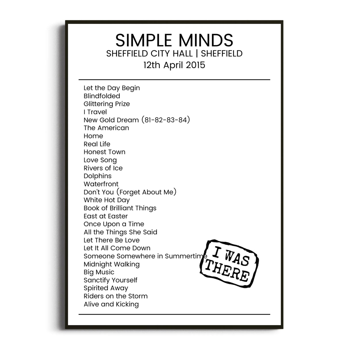 Simple Minds Sheffield 12 April 2015 Setlist Poster