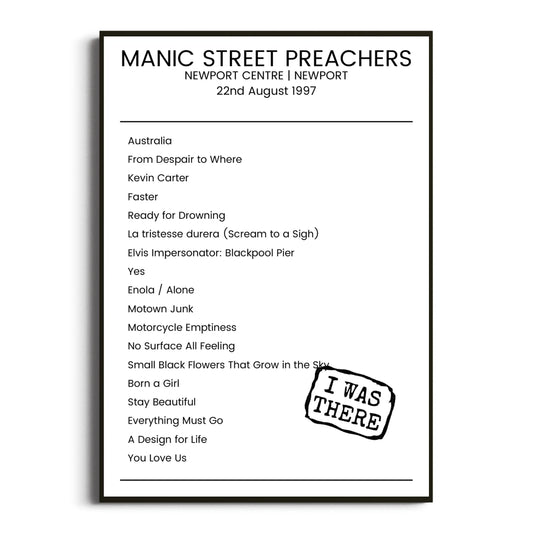 Manic Street Preachers Newport 22 August 1997 Setlist Poster