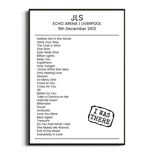 JLS Liverpool 09 December 2013 Setlist Poster