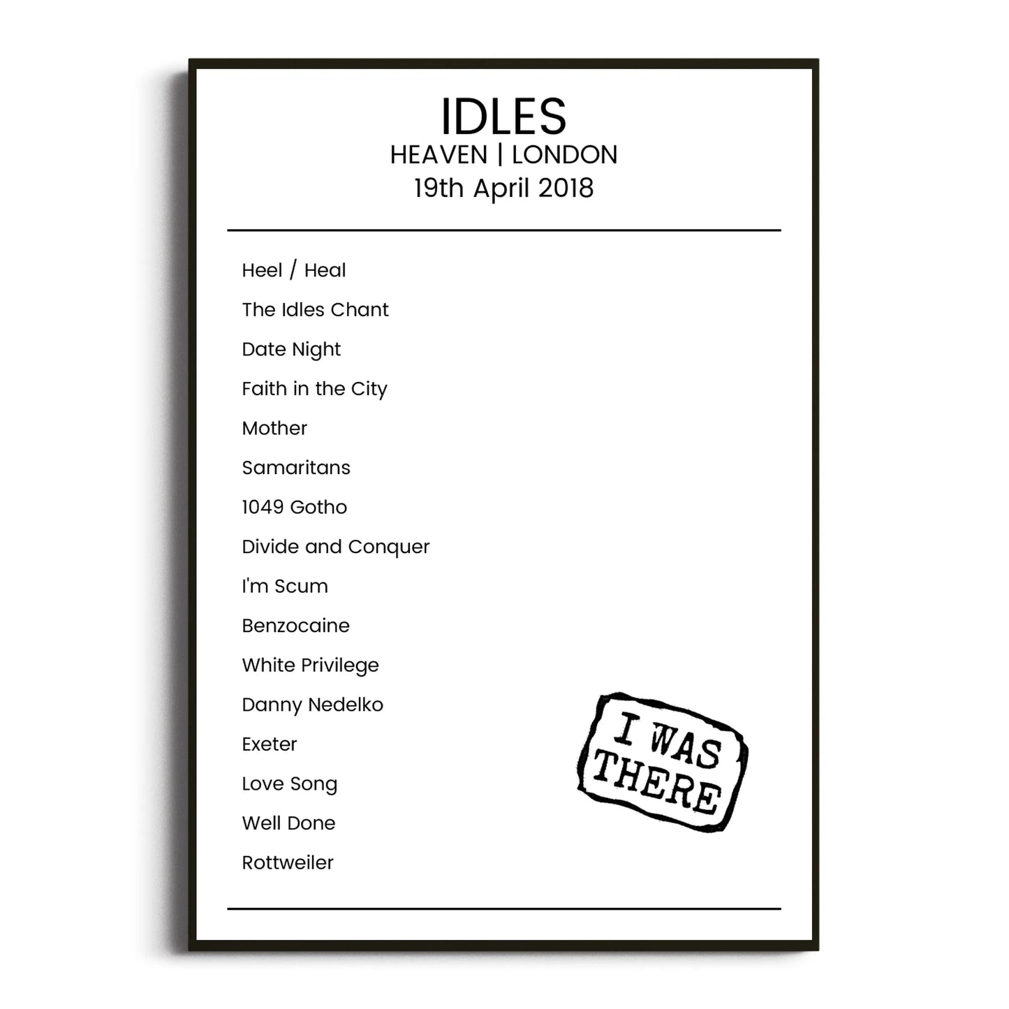 IDLES London 19 April 2018 Setlist Poster