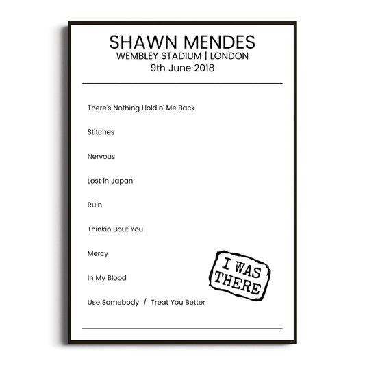 Shawn Mendes London 09 June 2018 Setlist Poster